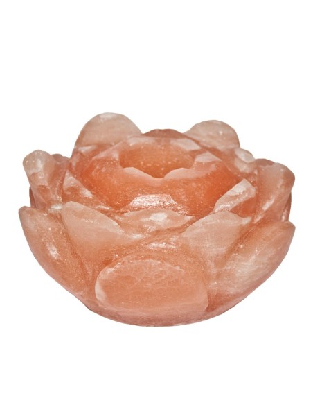 Teelichthalter Salzkristall "Lotusblüte" ca. 15 x 6 cm
mit Bohrung für ein handelsübliches Teelicht
Saltrange in Pakistan